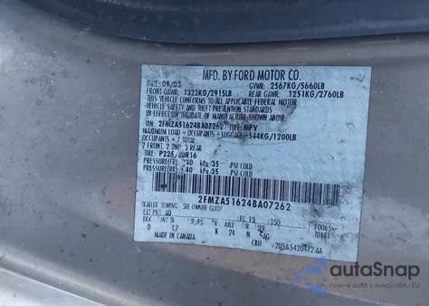 2004 Ford Freestar Se z USA, uszkodzony, nr VIN 2FMZA51624BA07262